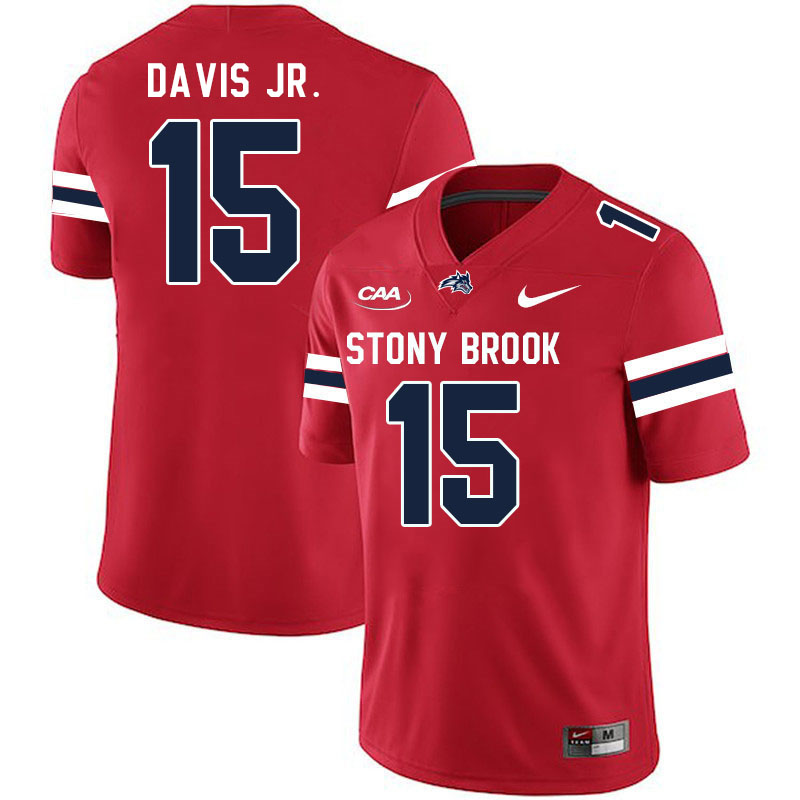 Stony Brook Seawolves #15 Jeffrey Davis Jr. College Football Jerseys Stitched Sale-Red